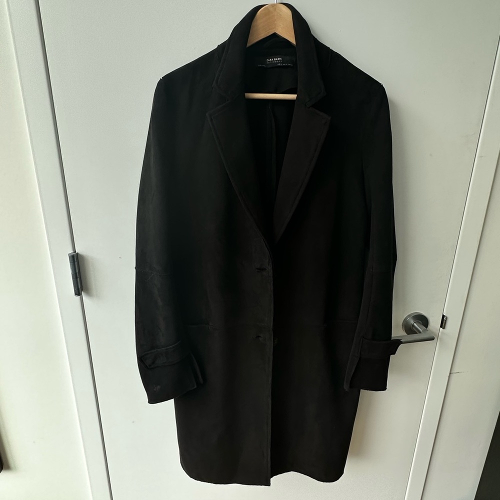 Zara Black Faux Suede Mid-Length Jacket